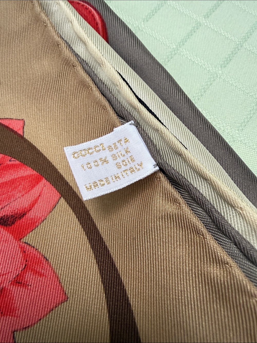 Gucci Vintage Multicolor Silk Scarf in Beige, Brown, Black, Red & Blue - Picture 12 of 14